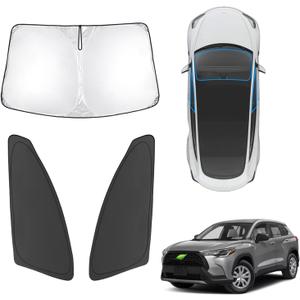 Karltys 3PCS Windshield Sun Shade for 2022-2024 2025 Toyota Corolla Cross, Front and Side Window Sunshade Custom Fit Corolla Cross, 210T Reflective Sun Visor Cover Protector Keep Your Car Cool