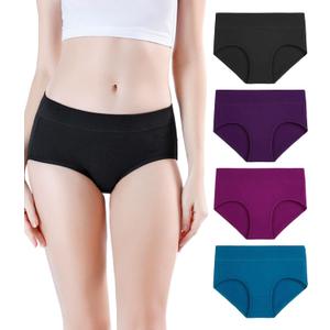wirarpa Women's Underwear Cotton Mid Waisted Ladies Panties Full Coverage Briefs 4 Pack, Medium, Black/Purple/Red/Blue