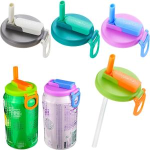 4-pack 4 Color Soda Can Lids with straw, Soda Can Covers with Silicone straw BPA-Free Reusable For Fits standard For Canned Beverage, Beer, Juice,Seltzer. (Colour mixture)