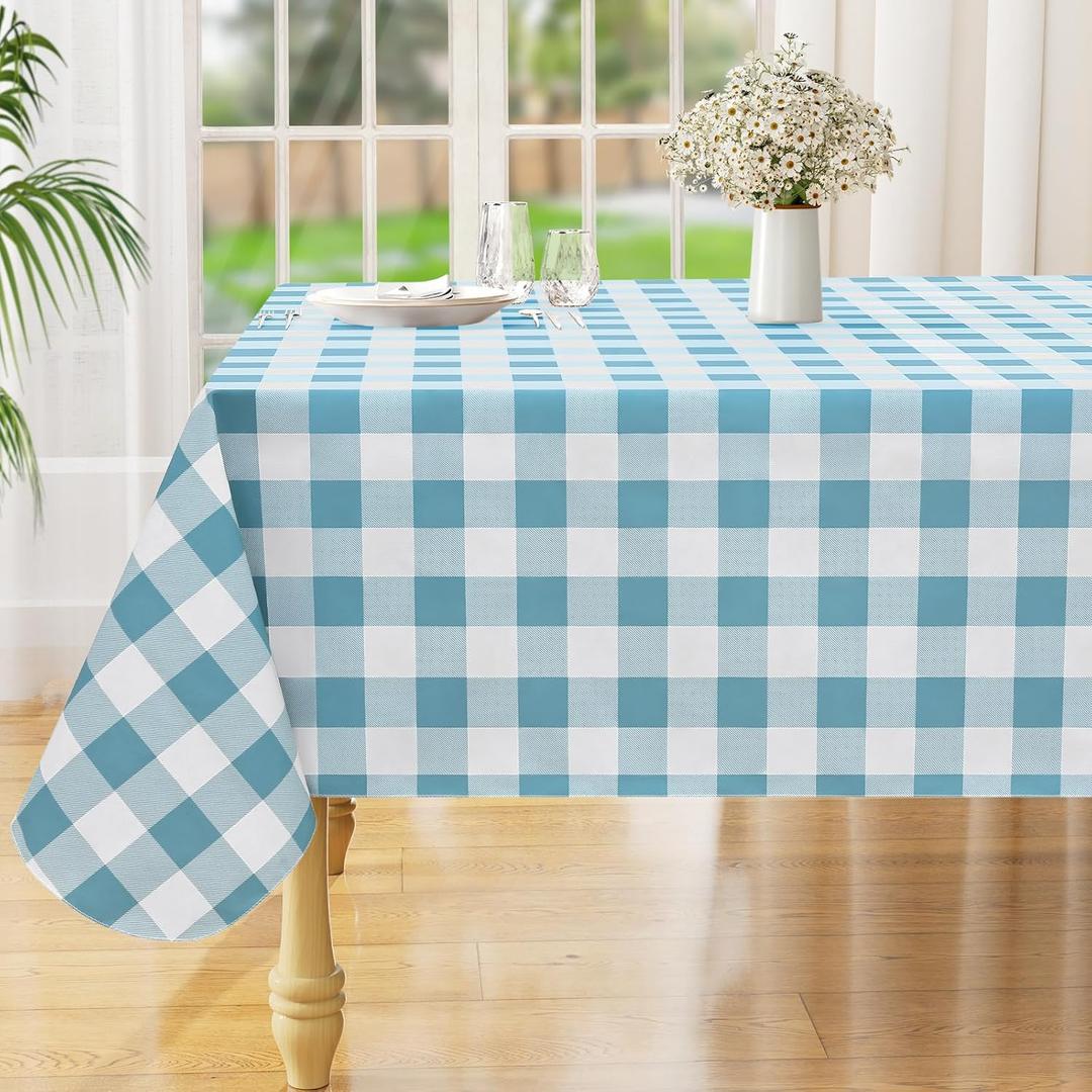 misaya Rectangle Waterproof Vinyl Table Cloth, Buffalo Flannel Backed Tablecloth, Wipeable Plastic Table Cover for Dinner, Kitchen, Outdoor (60" x 102", Aquamarine and White)