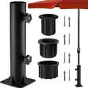 Patio Umbrella Stand Base - Enhanced Deck Umbrella Mount Outdoor, in Wood Ground Flag Pole Holder, Adjustable Patio Table Umbrella Stand Outside for Garden Backyard Balcony Poolside (Upgraded)