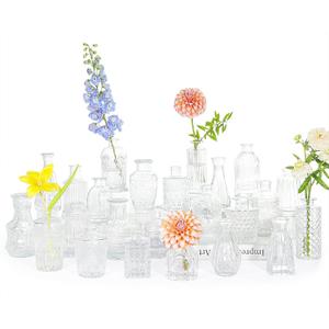 24pcs Glass Bud Vase Set, Small Clear Flower Vases for Centerpieces in Bulk, Mini Vintage Vase for Wedding, Home,Table Decoration