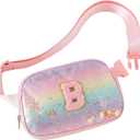 Fanny Pack for Girls,Birthday Easter Gifts,Chenille Initial Letter Girls Crossbody Bag,Preppy Teen Belt Bag for Graduation Travel Gifts,Cute Sequin Trendy Stuff. (A, Rose Red)