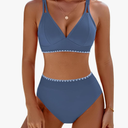 BMJL Women's Bikini Sets V Neck High Waisted Swimsuits Shell Stitched Cheeky Two Piece Bathing Suit L