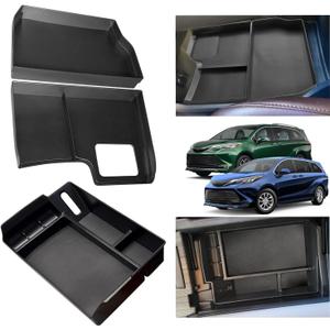 2pcs 2023 2024 2025 2026 Sienna PU Leather Center Console Storage Tray for 2021-2025 2026 Toyot a Sienna Accessories Center Console Tray Sienna 2024 Lower Center Console Organizer(Leather Pad)