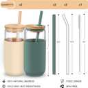20 OZ Glass Cups with Bamboo Lids and Straws - Beer Can Drinking Glasses with Silicone Protective Sleeve Set, Iced Coffee Glasses, Cute Tumbler Cup for Water, Tea, Gift - Cambridge Blue, Amber, Large
