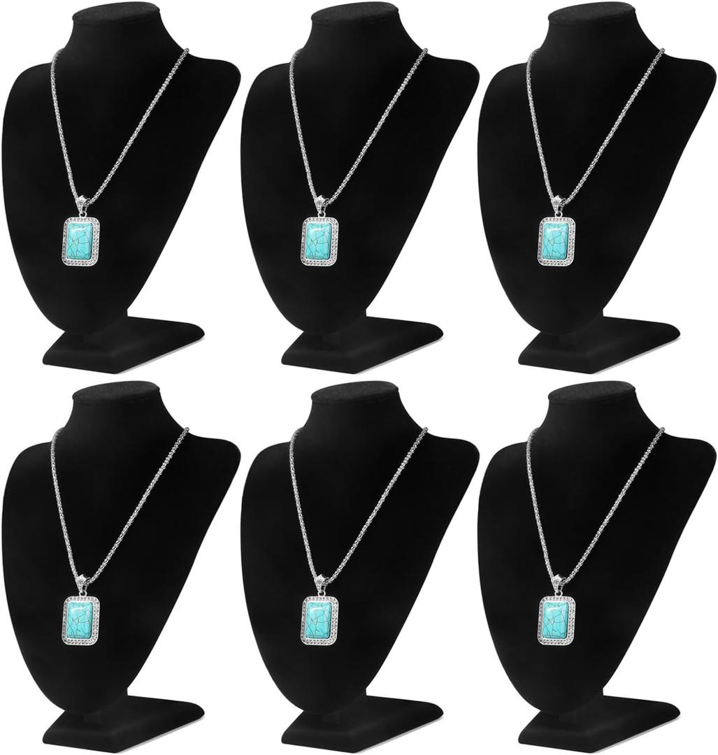 Flexzion Necklace Bust Display Stand (6 Pack)- 10 Inch 3D Mannequin Black Velvet Necklace Display Holder for Home, Boutique & Trade Shows - Jewelry Display for Selling Necklace, Pendants, Lockets