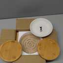 Shallow Elevated Cat Bowls with Bamboo Stand, 5.9 Inch Raised Slow Feeder Cat Bowl and Wide Ceramic Cats Bowls Whisker Friendly, 2 Pack Pet Dishes for Dry and Wet Food Dishwasher Safe (apricot white)