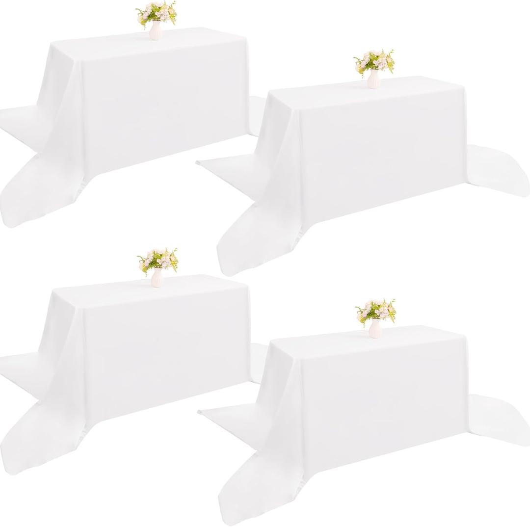 4 Pack Rectangle Tablecloth 90x156Inch White Polyester Table Cover for Wedding Dining Table Buffet Parties Banquet DecorationWhite
