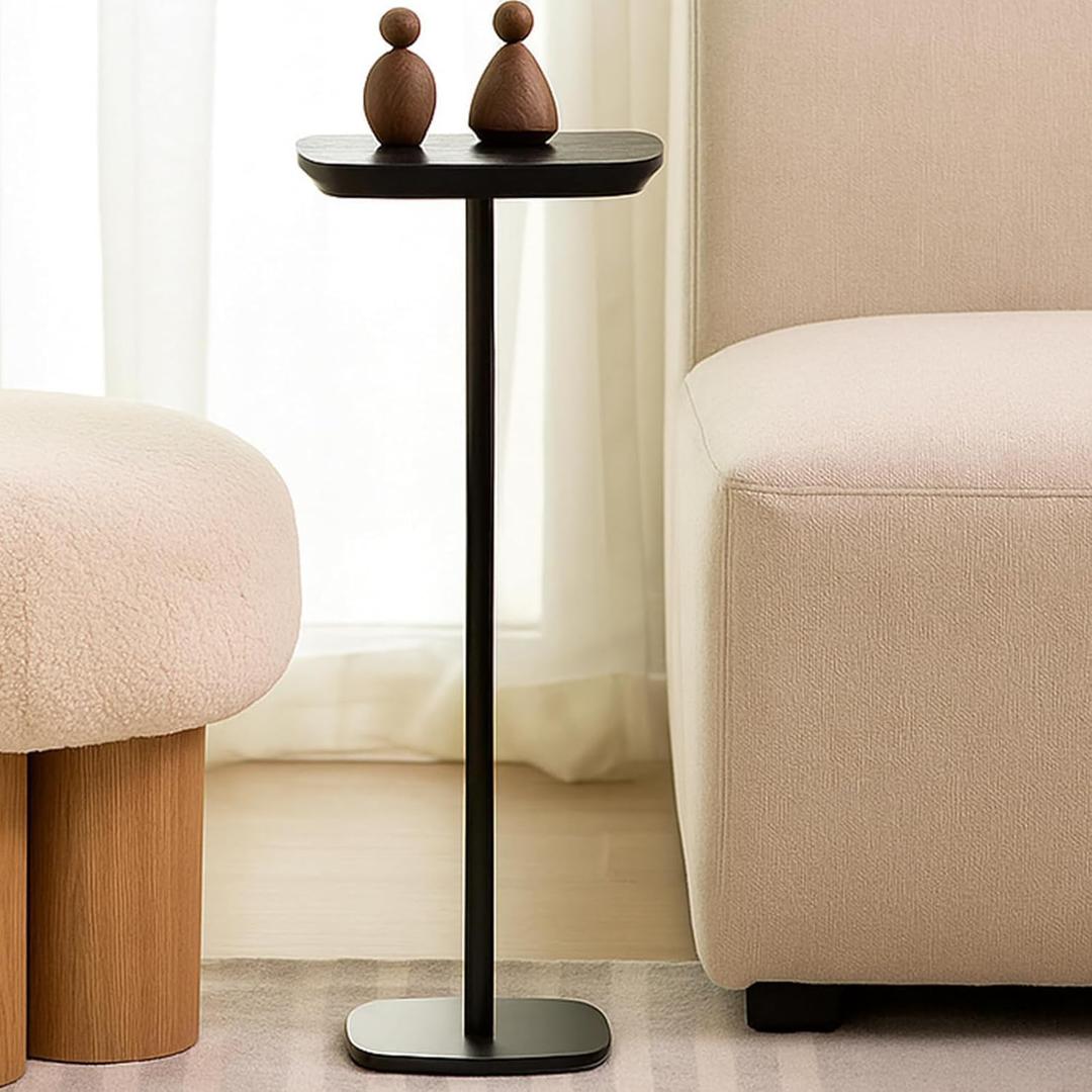 Small Pedestal Side Table for Small Spaces - Modern Black Drink Table for Sofa, Couch, or Bedroom - Compact Drink & Cocktail Stand (Classic Black)