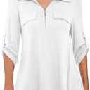 U.Vomade Women's 3/ 4 Sleeve Collared Tops Business Casual Zip Front V Neck Loose Fit Plus Size Tops for Women White 3X