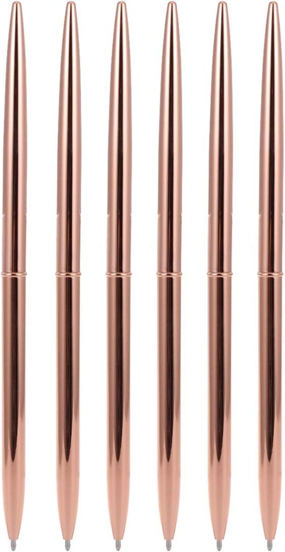 Cabilock 6-Pack Dual Head Metal Ballpoint Pens Rose Gold Blue Ink Smooth Writing Lightweight Portable Office School Supplies