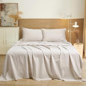 PHF 100% Garment Washed Cotton Sheets Set Twin Size, Ultra Soft Cotton Bedding Set, 3 PCS Breathable Moisture-Wicking Durable, Deep Pocket Cotton Bed Sheet Up to 16", Linen