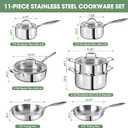 3 Ply Stainless Steel 11-Piece Cookware Set with Lids, Pots and Pans Kitchen Set, Non-Toxic, Induction, Oven, Dishwasher Safe, Professional Chef Quality