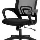 BestOffice | Ergonomic Office Chair | Mid-Back Swivel Desk Chair | Breathable Backrest & Lumbar Support | Adjustable Height | Sponge Seat | Rolling Wheels | Dark Black | for Adults & Women