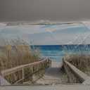 Beach Artwork Seascape Wall Art: Seaside Framed Painting Fence Pathway Picture Print on Wrapped Canvas for Living Room (36''W x 24''H, Multiple Sizes)