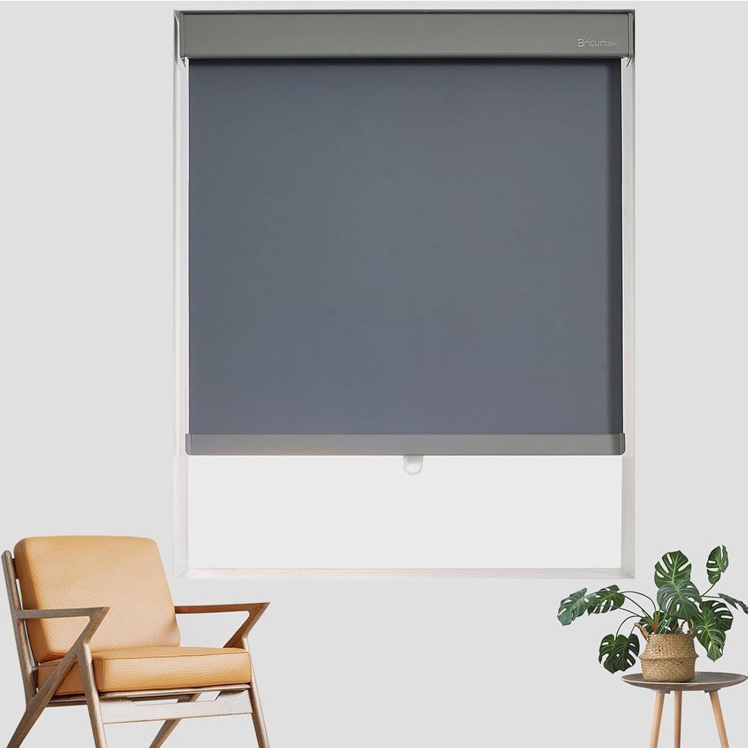 Cordless Roller Shades for Windows Blackout Window Blinds Thermal Insulated Privacy Protection for Day and Night, Inside or Outside Mount for Home Office Bathroom (45" W x 72" H, Dark Gray)