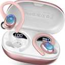 Wireless Earbuds Bluetooth 5.4 Headphones Sport, 2025 Bluetooth Earbuds with Earhooks, 50H Stereo Over Ear Buds, Earphone with 4 ENC Noise Canceling Mic, IP7 Waterproof Headset for Running/Gym/Workout, Rose