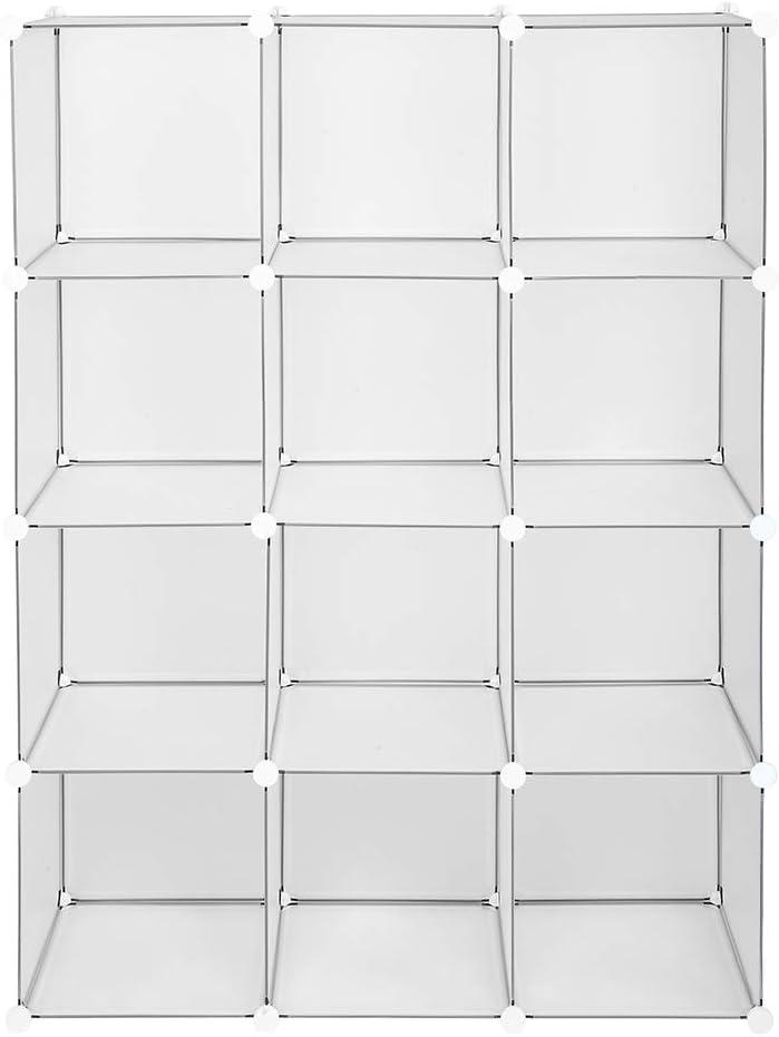 12-Cube Book Shelf,Cube Storage Shelves Closet Organizer Shelf Cubes Organizer Bookcase(42.1 x 14.2 x 55.9) / (107 x 36 x 142) cm (L x W x H) (White)