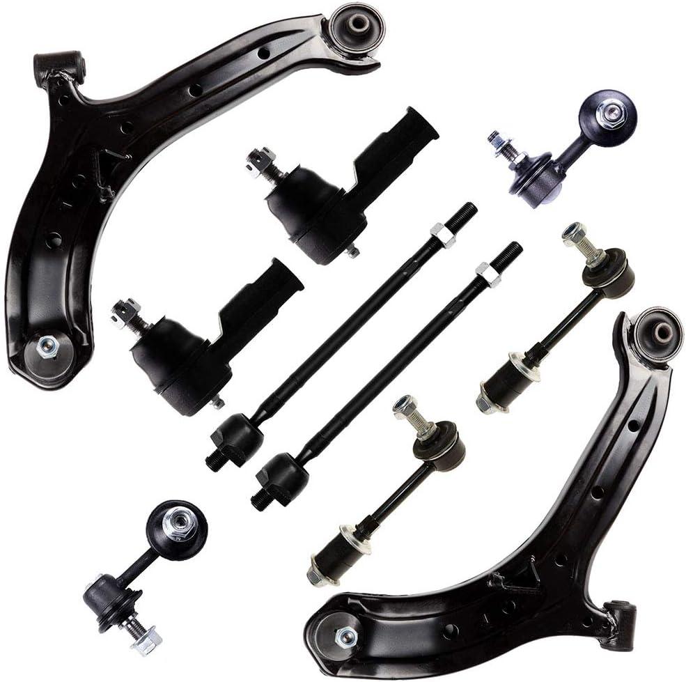 SCITOO 10pcs Suspension Kit Front Lower Control Arm Inner Outer Tie Rod End Front Rear Sway Bar Links Fit 2000-2005 For Hyundai Accent