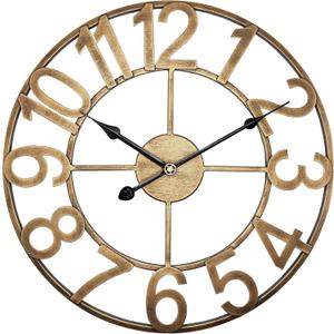 Large Outdoor Clock, 16 Inch Kitchen Wall Clock Silent Non-Ticking Battery, Retro Vintage Gold Metal Decorative Clock for Outdoor Patio, Farmhouse, Living Room, Office
