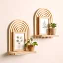 Artilady 2 Pack Boho Wood Wall Hanging Shelf - Handmade Rainbow Arch Floating Shelves Trinket Storage Rack Modern Wall Decor for Bedroom Living Room Nursery Bathroom
