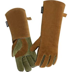 INNO STAGE Welding Gloves Heat Resistant 16 Inches Cowhide 662  Leather Forge Mig Welder Gloves for BBQ (Khaki)