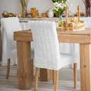 VitalCozy Cream White Bow Chair Covers Set of 2 Coquette Room Decor Cute Faux Fur Chair Back Covers Soft Beige Seat Slipcovers for Dining Room Kitchen Wedding Party Decor