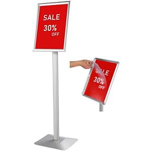 DISPLAYSWORKER Adjustable Heavy Duty Pedestal Sign holder floor Stand,sign stand poster stand Aluminum Snap Open Frame,Standing Floor for 8.5x 11 inch,Vertical/Horizontal View,SILVER 6 pack