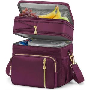 MIYCOO Lunch Bag & Lunch Box for Women Men, Double Deck Leakproof Insulated Soft Large Adult Camping Cooler bag for Work, Beach, Picnic, Travel (Purple, 15L)