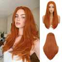 Ginger Lace Front Wig for Women Pre-Plucked Pre Cut Glueless Long Straight Layered Synthetic Ready to Wear Wig 4x6 HD Lace for Girls Party Cosplay and Daily Use 26 Inch