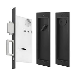 Senharvest Pocket Door Privacy Lock With Keys - Modern Rectangular Hardware, Finger Flush Pulls With Edge Pull for Sliding, Folding Doors (Black) 