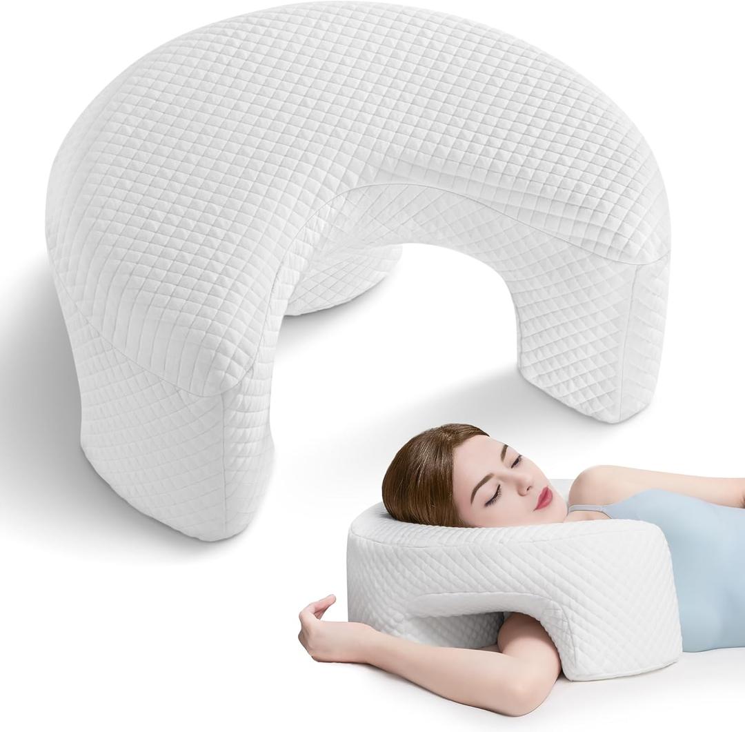 Side Sleeping Pillow with Arm Holes - Ergonomic Memory Foam Pillow for Cervical, Neck, Shoulder & Rotator Cuff Pain Relief - Ideal for Side Sleepers (Queen, White)