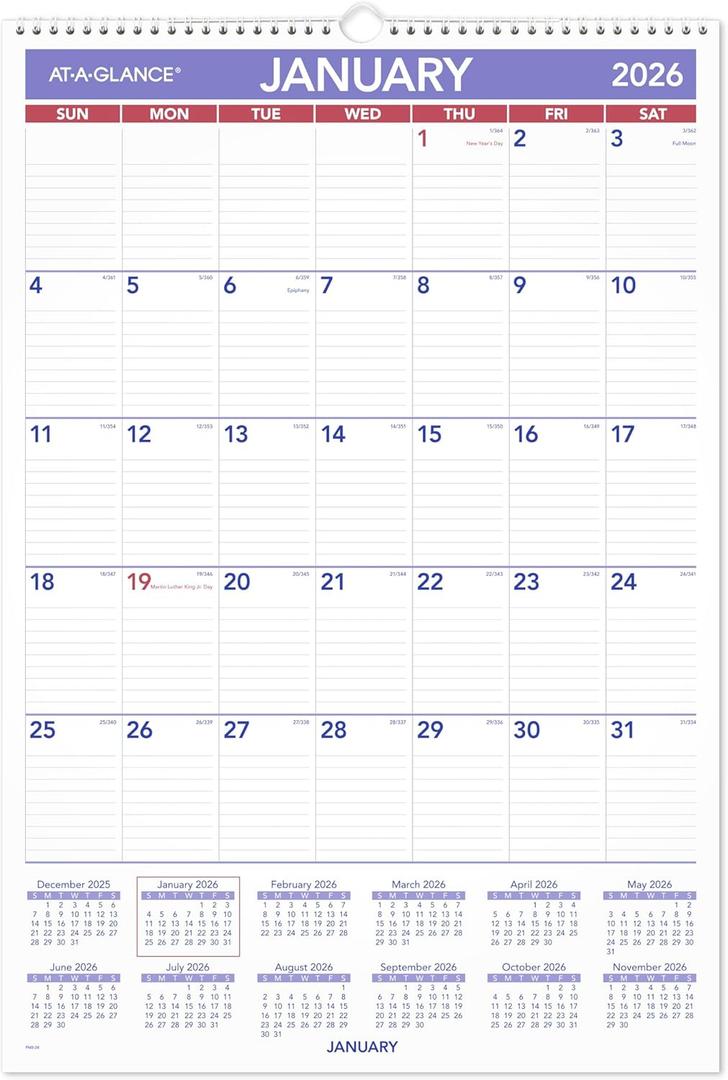 AT-A-GLANCE 2026 Wall Calendar, 15-1/2" x 22-3/4", Large (PM32826)