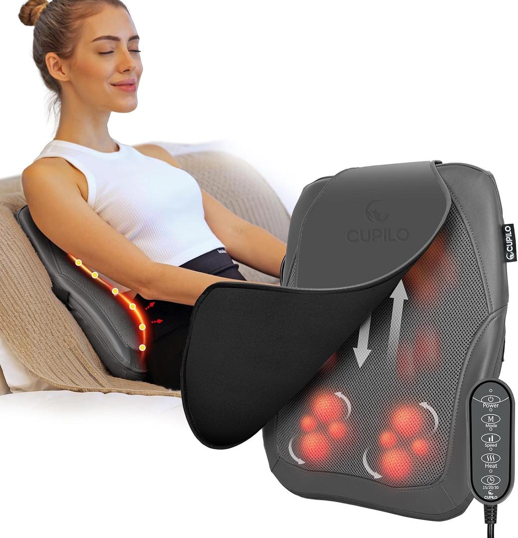 CuPiLo FSA Eligible HSA Back Massager for Deep Tissue Pain Relief, 4D Kneading & Rolling Up and Down Shiatsu Lower Back Massager with Heat for Birthday Gifts for Women and Men