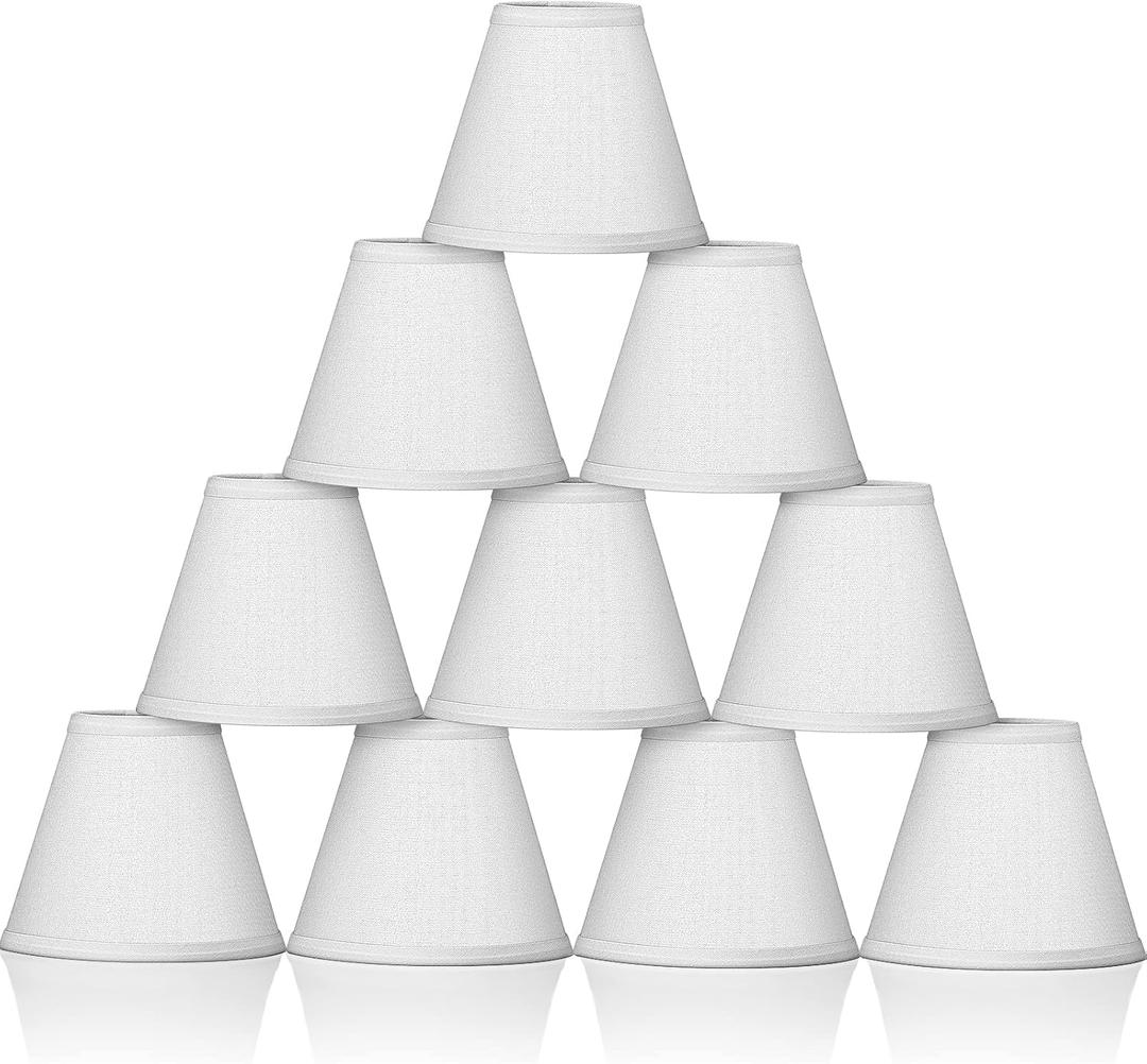 Macarrie 10 Pack Small Lamp Shade Barrel Fabric Lampshade Cover Clip on Table Floor Lamp Wall 3" x 6" x 5" Rustic Beige Linen Eyes Protected Appearance(White)