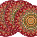 2 x Artoid Mode Red Mandala Round Placemats Set of 4,14 Inch Seasonal Spring Farmhouse Table Mats for Party Kitchen Dining Decoration