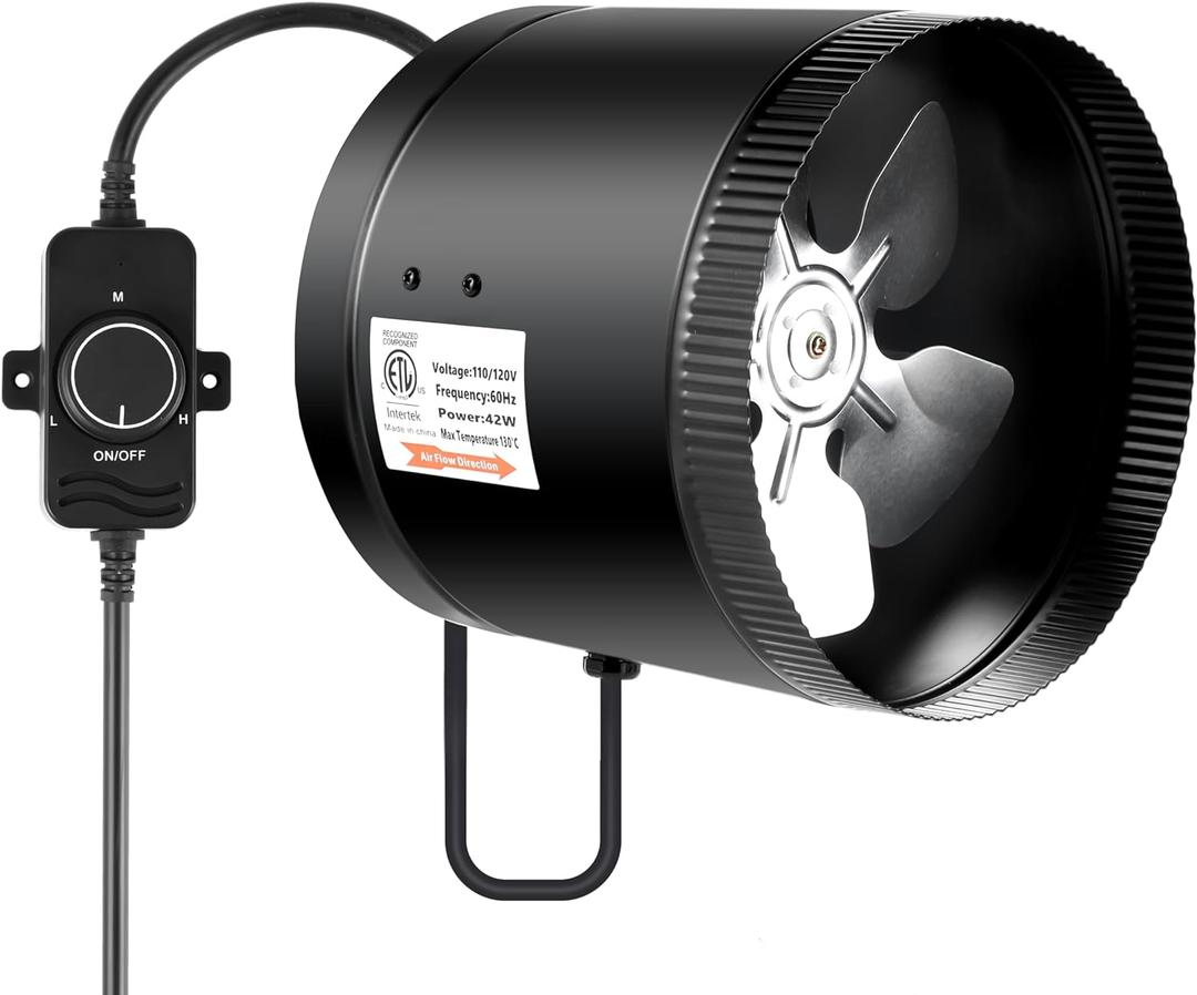 iPower 8 Inch Inline Booster Duct Fan with Speed Controller, 430 CFM Exhaust Fan HVAC Ventilation Duct Blower for Bathroom, Kitchen, Basement, Attic and Grow Tent (8" Fan with Controller)