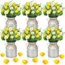 3 Sets Artificial Potted Lemon Decor Fake Fruit Lemon Flowers Table Centerpiece Faux Summer Kitchen Vases Tiered Tray Decor Farmhouse Plant for Indoor Outdoor Home Bathroom Dining