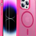 SPIDERCASE Designed for iPhone 14 Pro Max Case, Magnetic Translucent [2 Pack Tempered Glass Screen Protector] Anti-Fingerprint Anti-Scratch Case for iPhone 14 Pro Max 6.7, Hot Pink