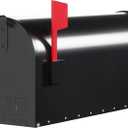 Post Mount Mailbox with Durable Aluminium Flag - Medium Capacity, Black, Galvanized Steel - 6.92 in. W x 8.87in. H x 20.05 in. L - Heavy Duty Metal Mailbox Powder-Coated