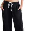 Aeropostale Women's Easy Linen Pant (Medium, Dark Black)