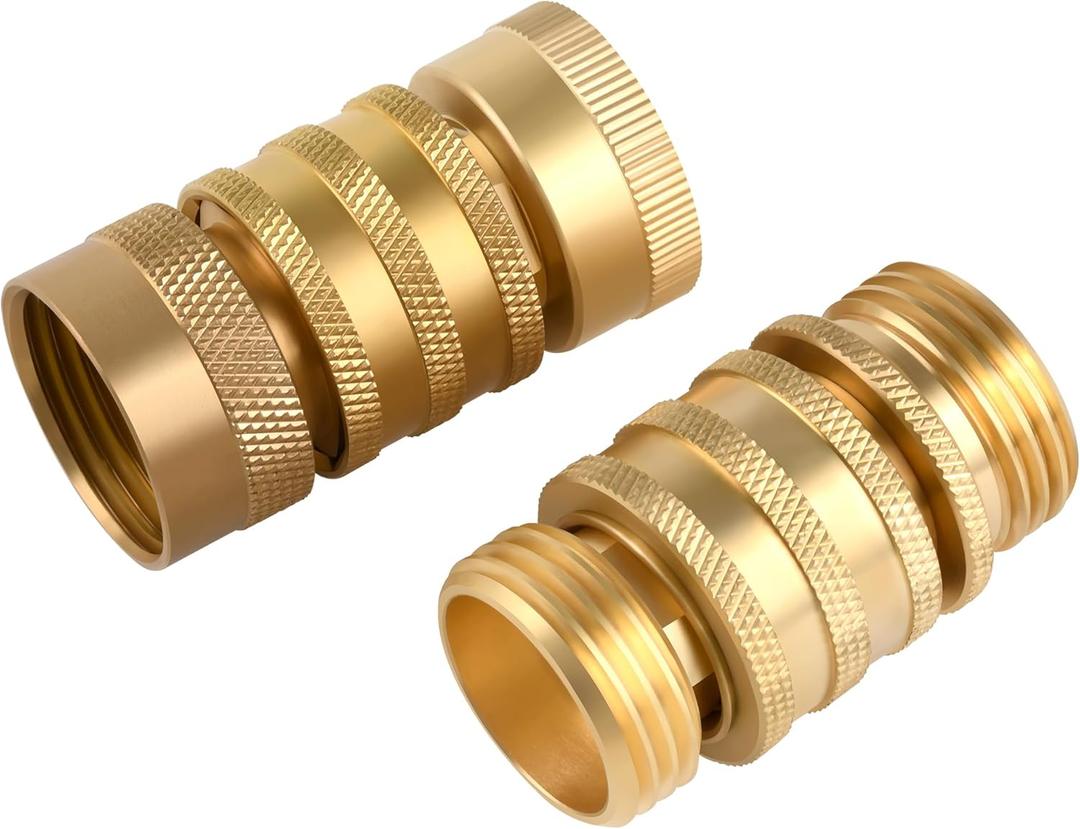 Brass Garden Hose Quick Connect Set with 3/4" GHT Thread, Water Hose Quick Connector Kit with Tap & Tool Adapters, 2 Female Couplings & 2 Male Plugs, Solid Brass Hose Connectors & Fittings