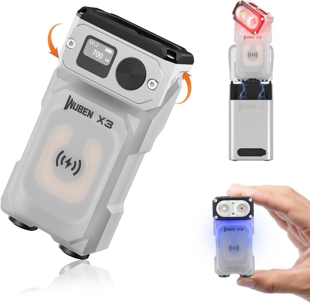 WUBEN X3 Mini Flashlight with Rechargeable Charging Box 180 Degree EDC Keychain Flashlight Twist Ip65 Waterproof Magnet Pocket Flashlight 10 Mode Type-C Lanyard for Camping, Outdoor, Inspection, Gift