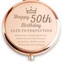 50th Birthday Gifts for Women, Unique Female Presents for 50 Year Old, Personalized Engraved Compact Mirror Gift Ideas for Her Sister Wife Aunt Friends Mom