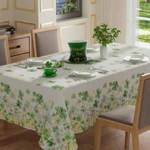 XCHI Shamrocks Clovers Coins Flowers Horseshoes St. Patrick's Day Tablecloth Rectangle Table Cloth Washable Table Covers for Indoor Dining Home Party Decorations 60x84 Inch