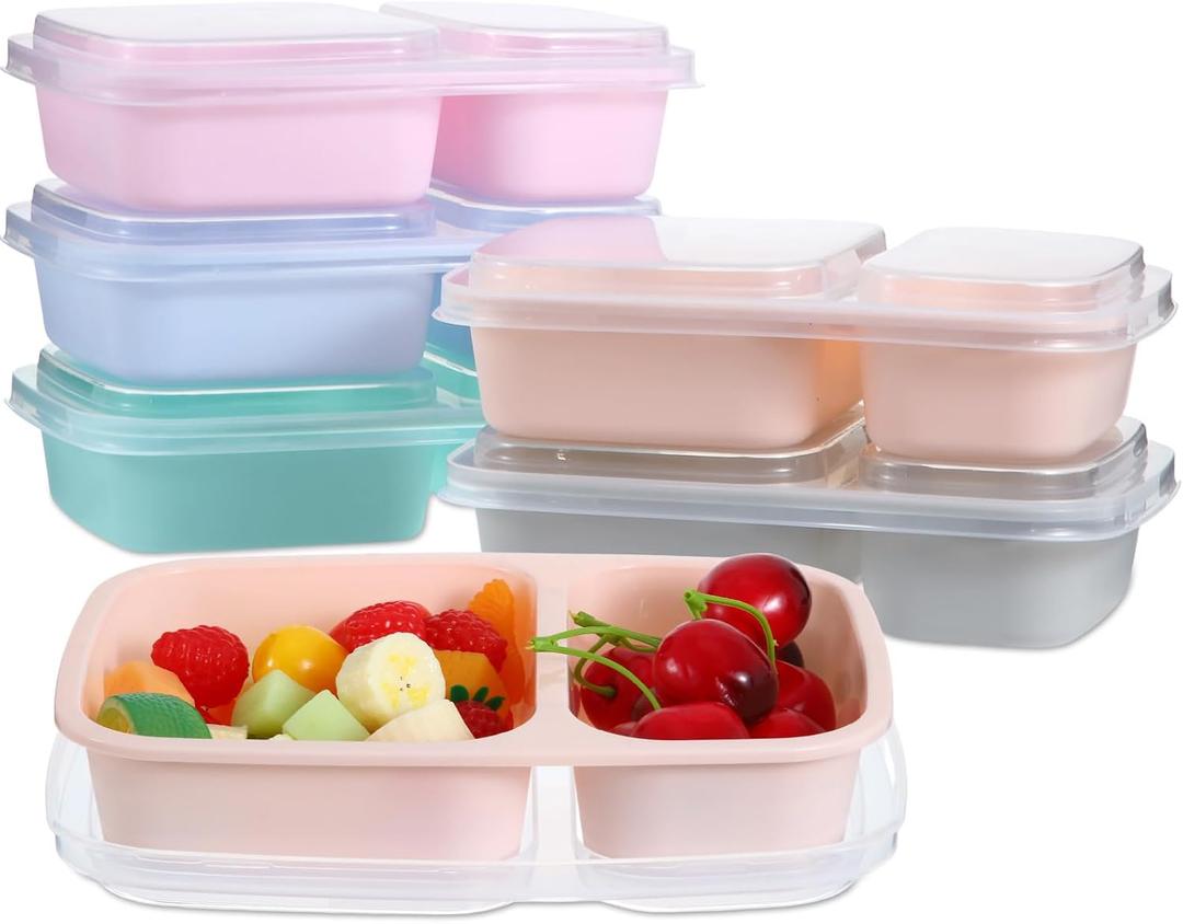 Honeydak 5 Pack 2-Compartment Snack Lunch Container 8.9x6.1'', Pastel, 9.06 x 5.91 x 1.97 inches