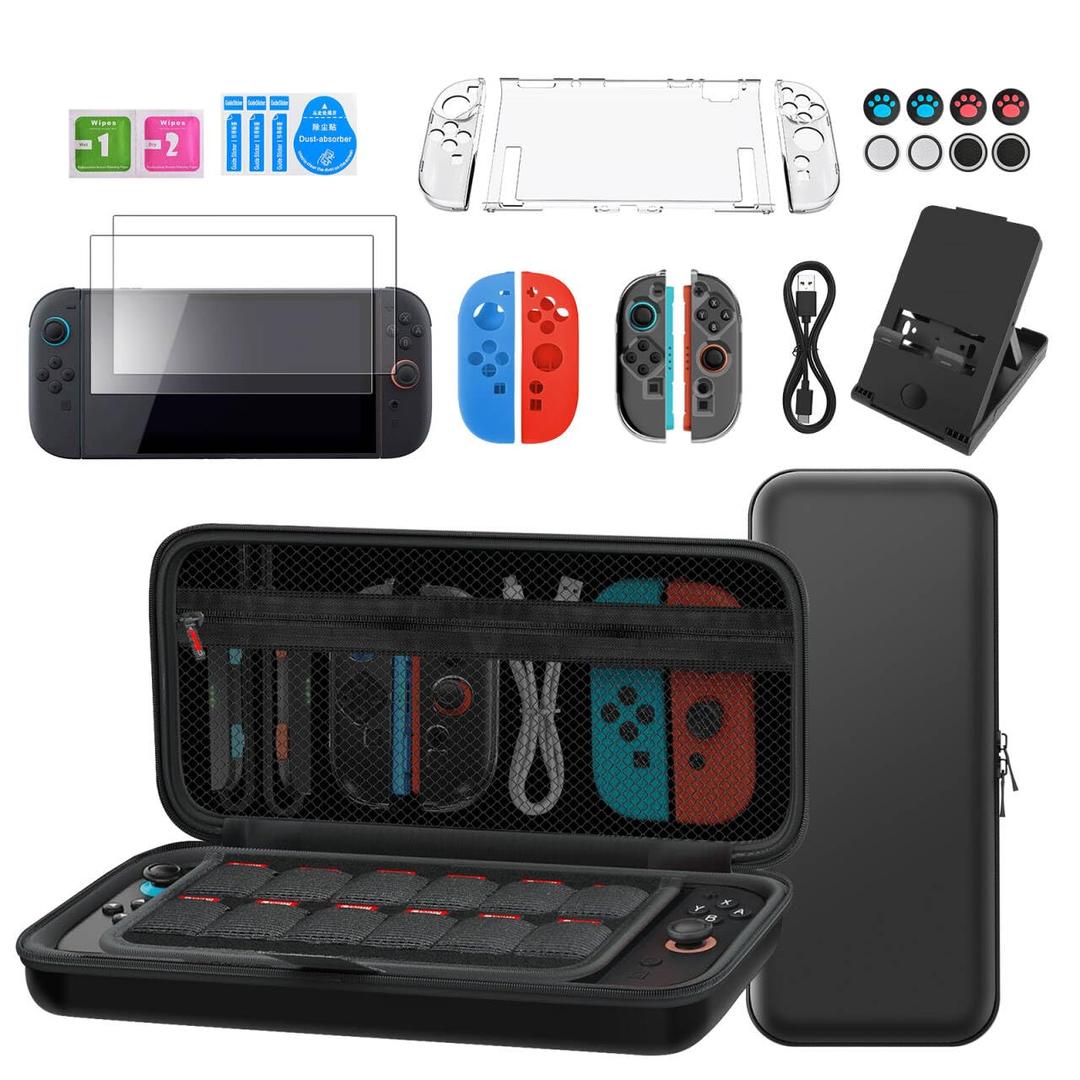 JCMO Carrying Case Accessories for Nintendo Switch 2 Console 2025, 23 in 1 Gift Kit with Carrying Bag, Protective Cover Shell, Screen Protector, Thump Grips & More, for Travel and Storage Case, Black