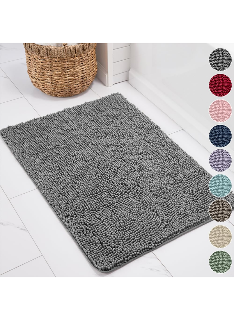 KANGAROO Bathroom Rugs, Chenille Soft Absorbent Bath Rug, Shaggy Shower Mat, Quick Dry Machine Wash Bathmat, Plush Carpet Mats for Tub, Bathtub and Room Home Decor Accessories, 30x20, Gray