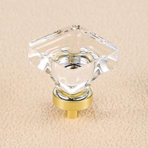 Coolnews 8 Pack Crystal Glass Drawer Knobs Brushed Brass/Gold Cabinet Knobs Square Dresser Knobs and Pulls for Kitchen Cupboard 1-3/8 Inch (Clear Crystal+Satin Brass Base)